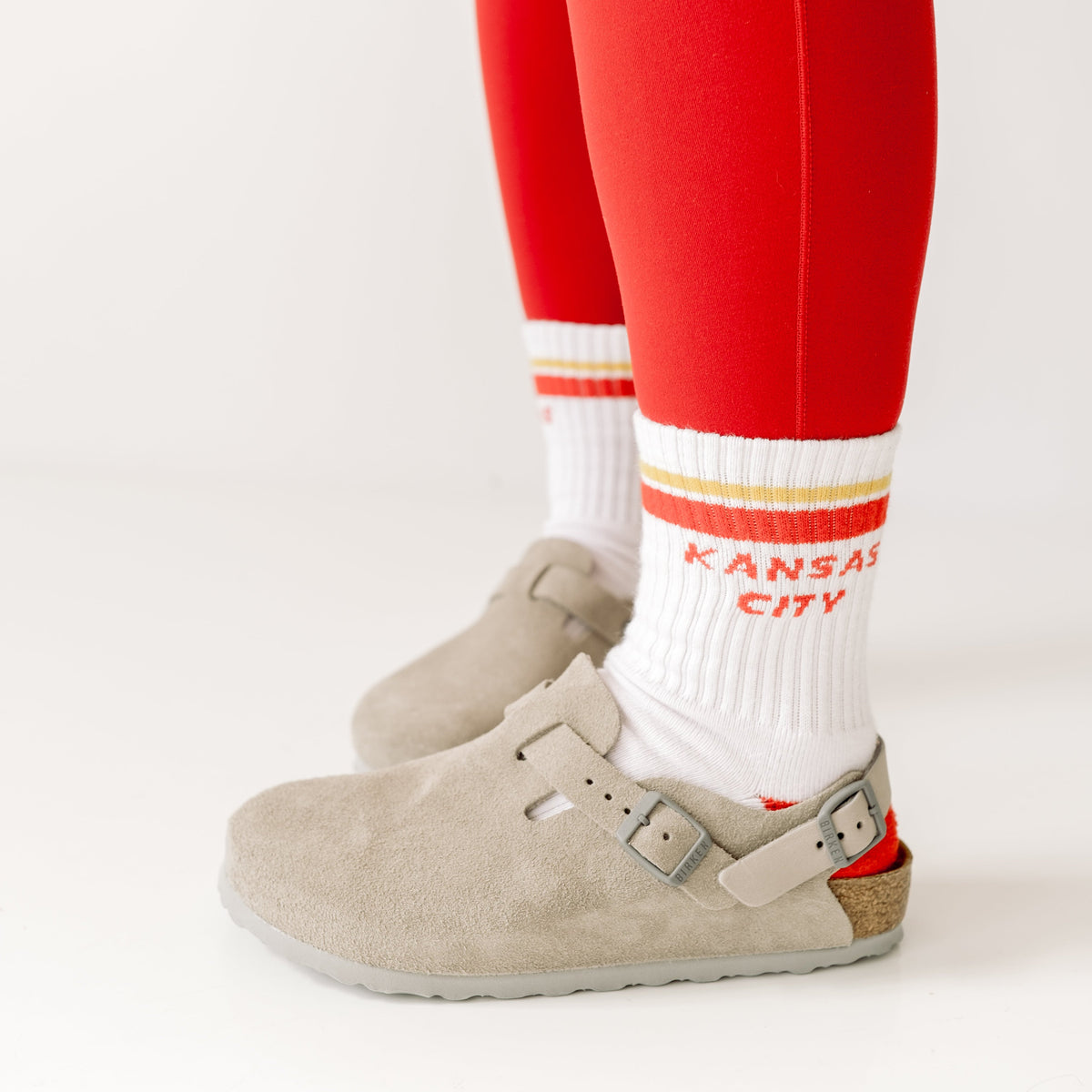 Kansas City Crew Socks - Cream with Red Stripes