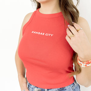 Kansas City Block Crop Tank Top - Red