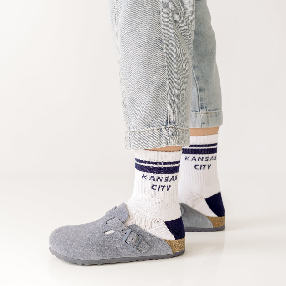 Kansas City Crew Socks - White with Navy Stripes