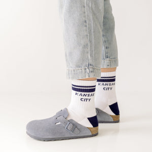 Kansas City Crew Socks - White with Navy Stripes