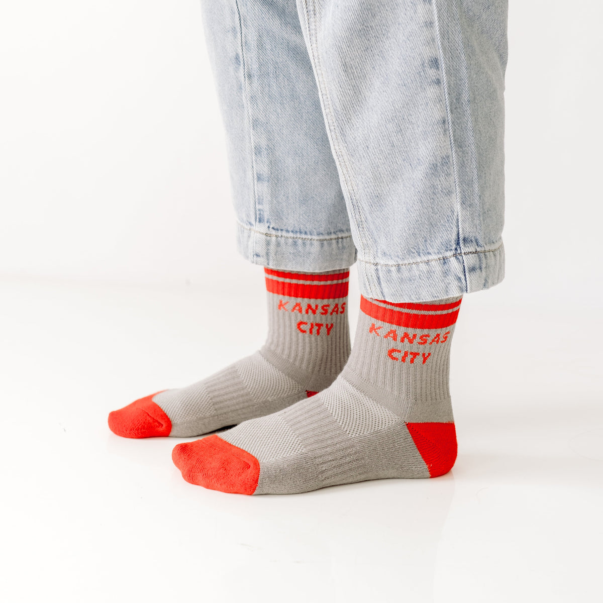 Kansas City Crew Socks - Grey with Red Stripes