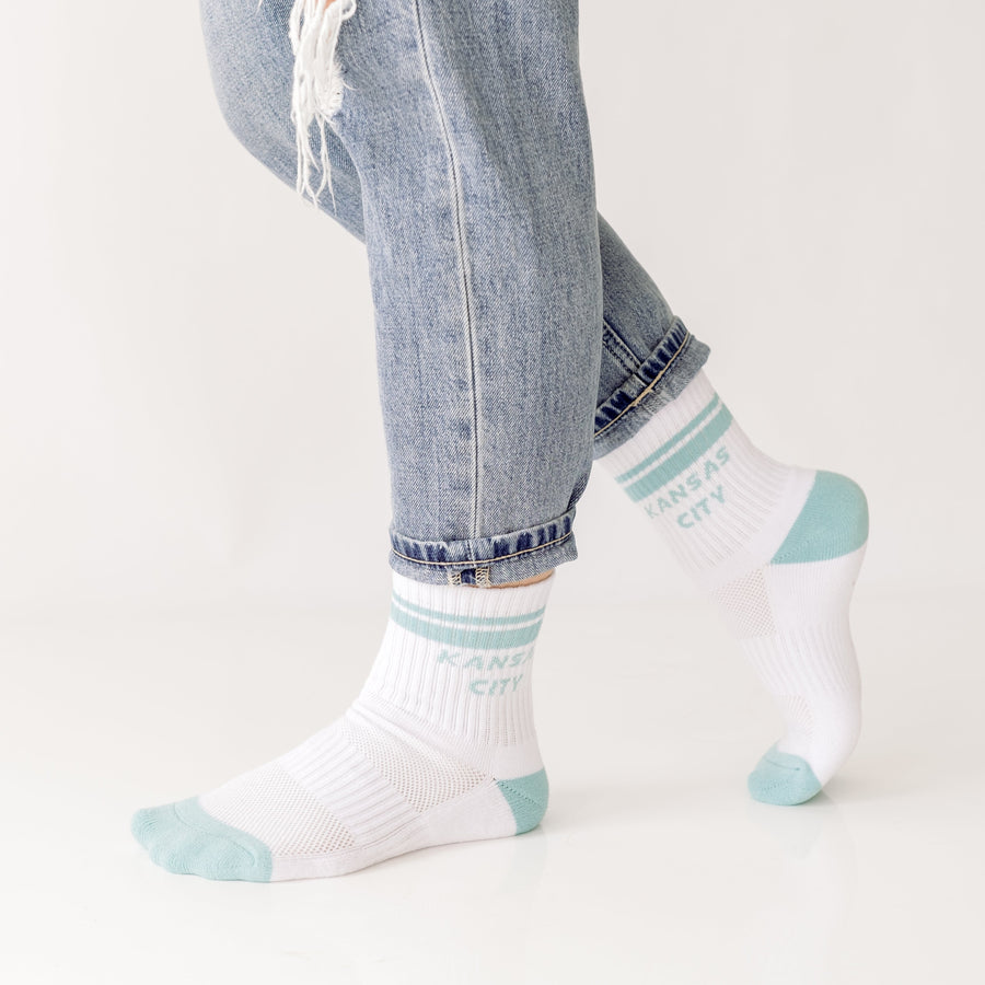 Kansas City Crew Socks - White with Teal Stripes