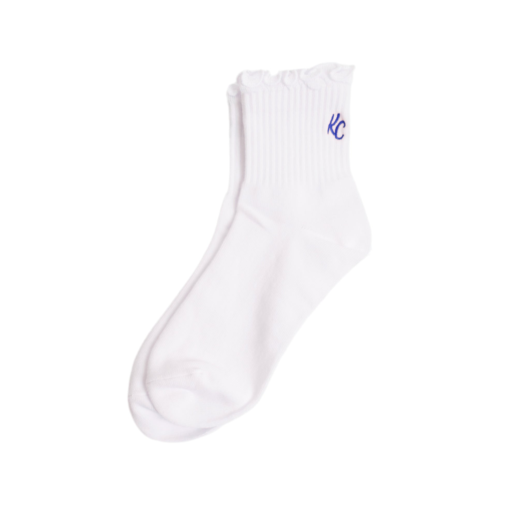 Kansas City Ruffle Socks - White with Blue KC