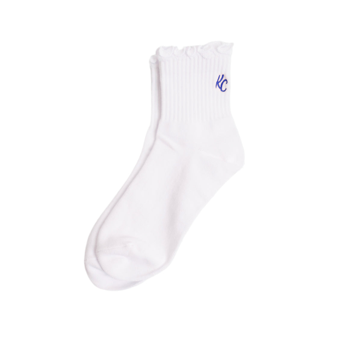 Kansas City Ruffle Socks - White with Blue KC