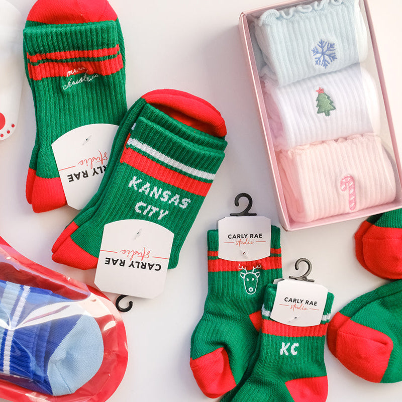 Baby Raindeer Socks - Green w/ Red