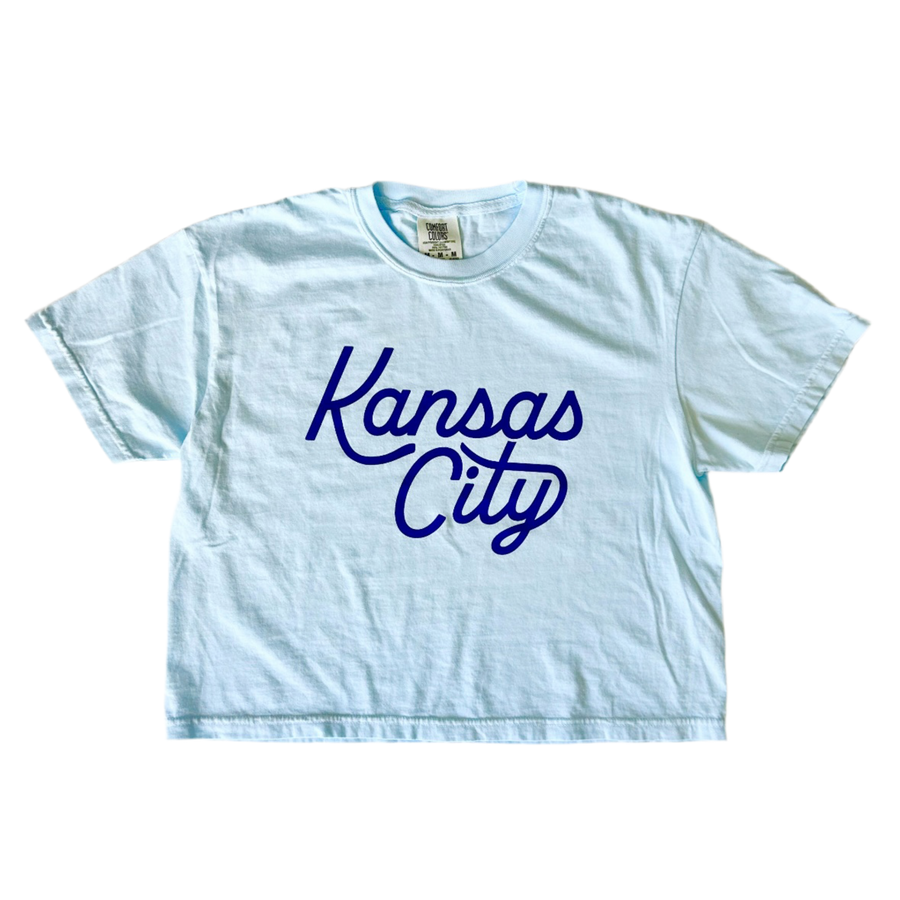 Kansas City Script Cropped T-Shirt - Blue
