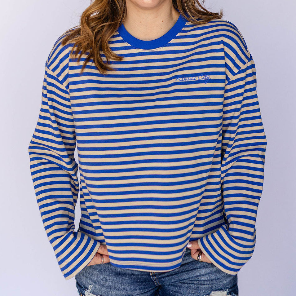 Long Sleeve Striped Shirt - Blue and Khaki