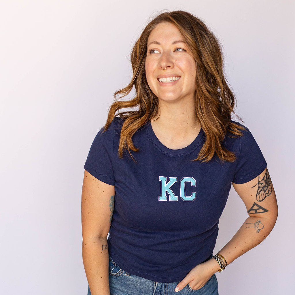 Kansas City KC Sporty Baby Tee  - Navy & Teal