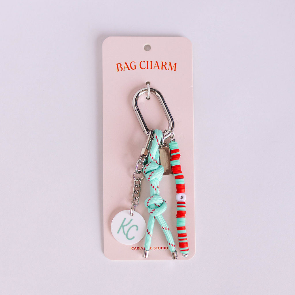 Bag Charm - Teal & Red