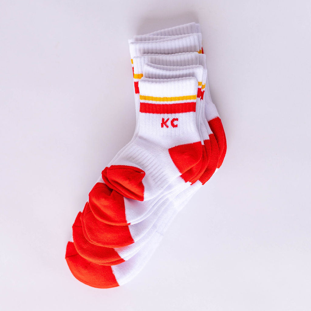Toddler Kansas City Crew Socks - White with Red and Gold Stripes