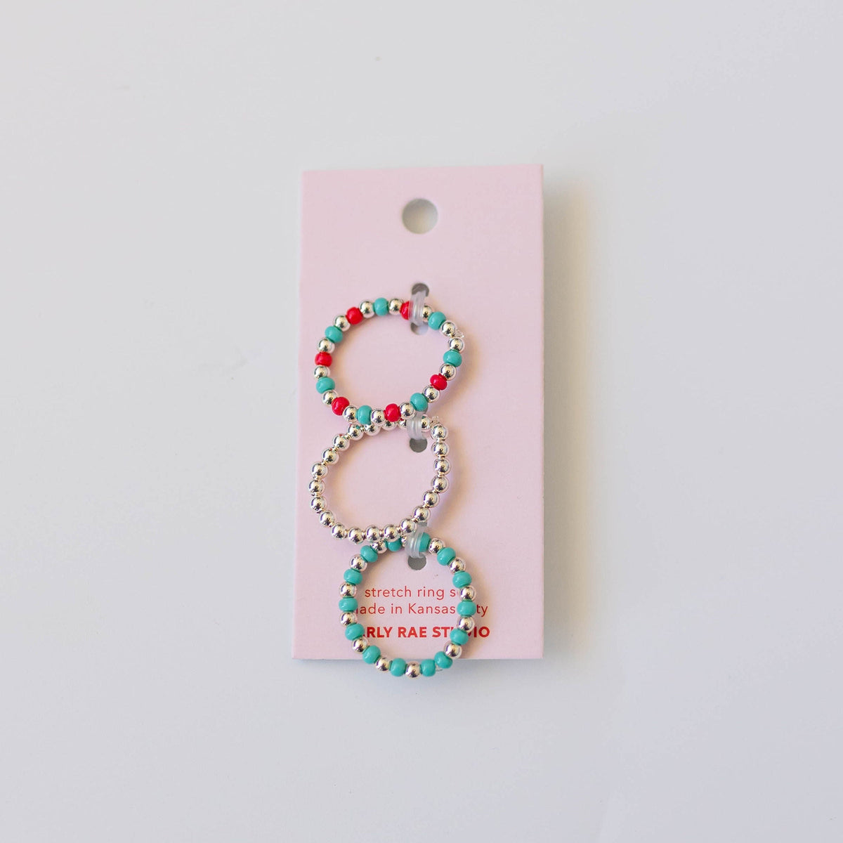 Stretch Ring Stack - Teal & Red