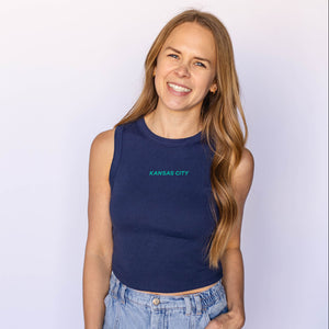 Kansas City Block Crop Tank Top - Navy & Teal