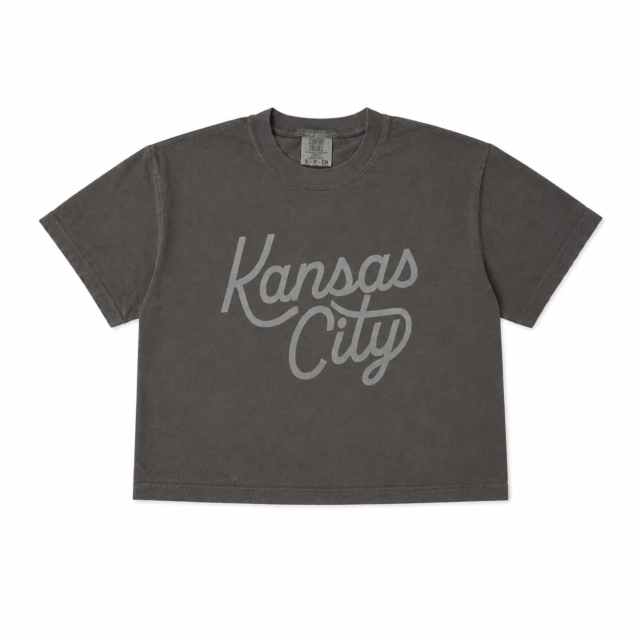 Kansas City Script Cropped T-Shirt - Charcoal