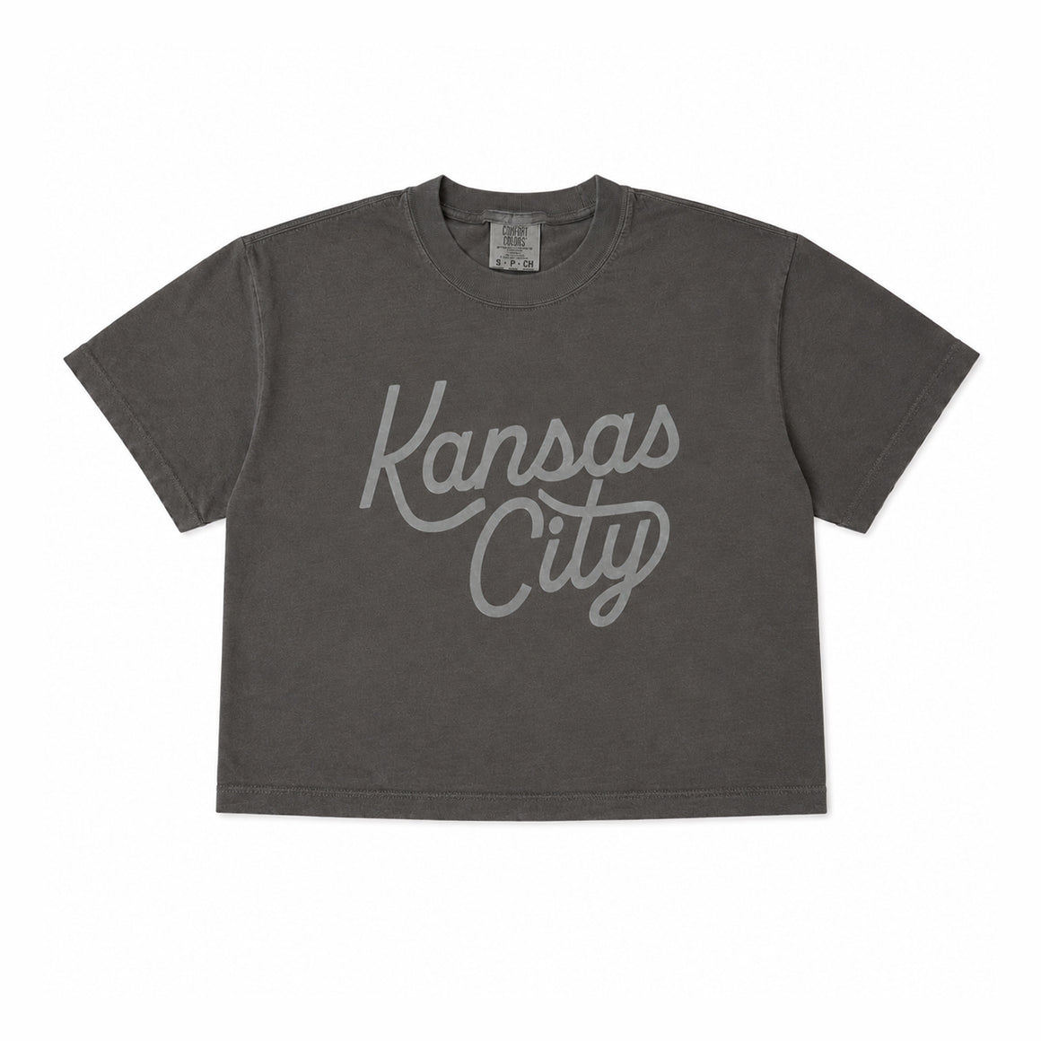 Kansas City Script Cropped T-Shirt - Charcoal
