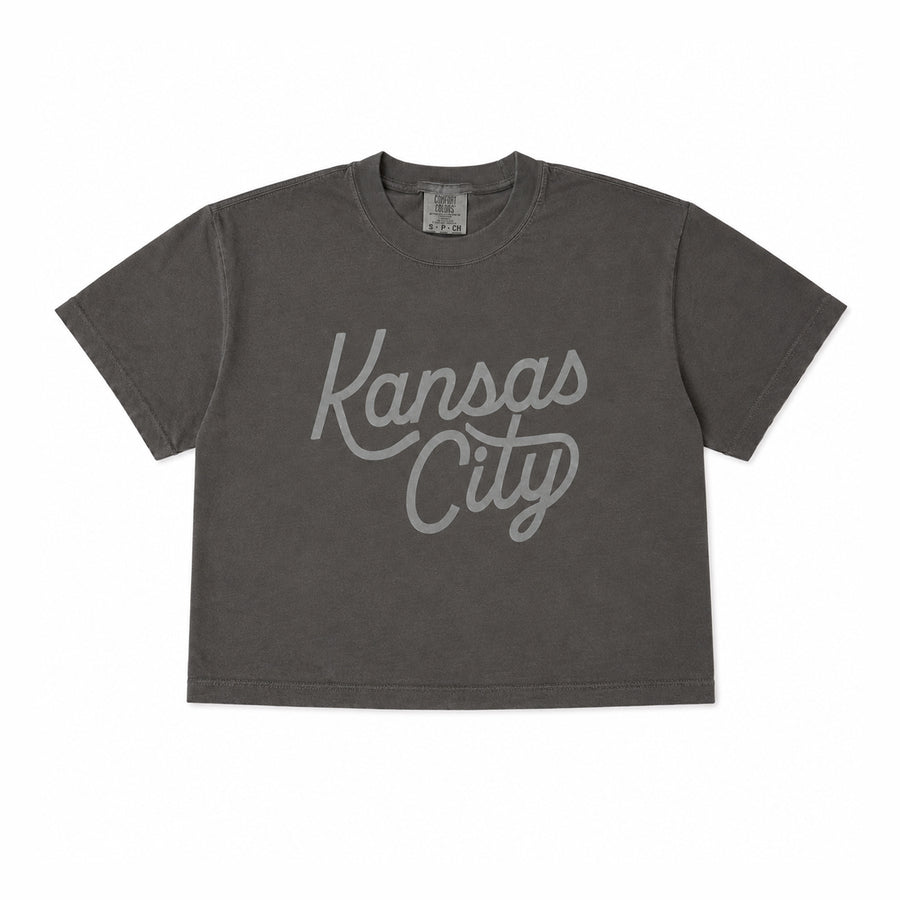 Kansas City Script Cropped T-Shirt - Charcoal