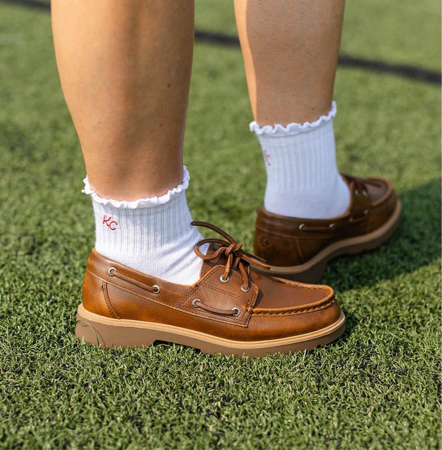 Kansas City Ruffle Socks - White with Red KC
