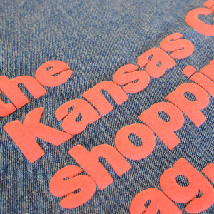 The Kansas City Shopping Bag 3 Sided Tote - Denim with Red