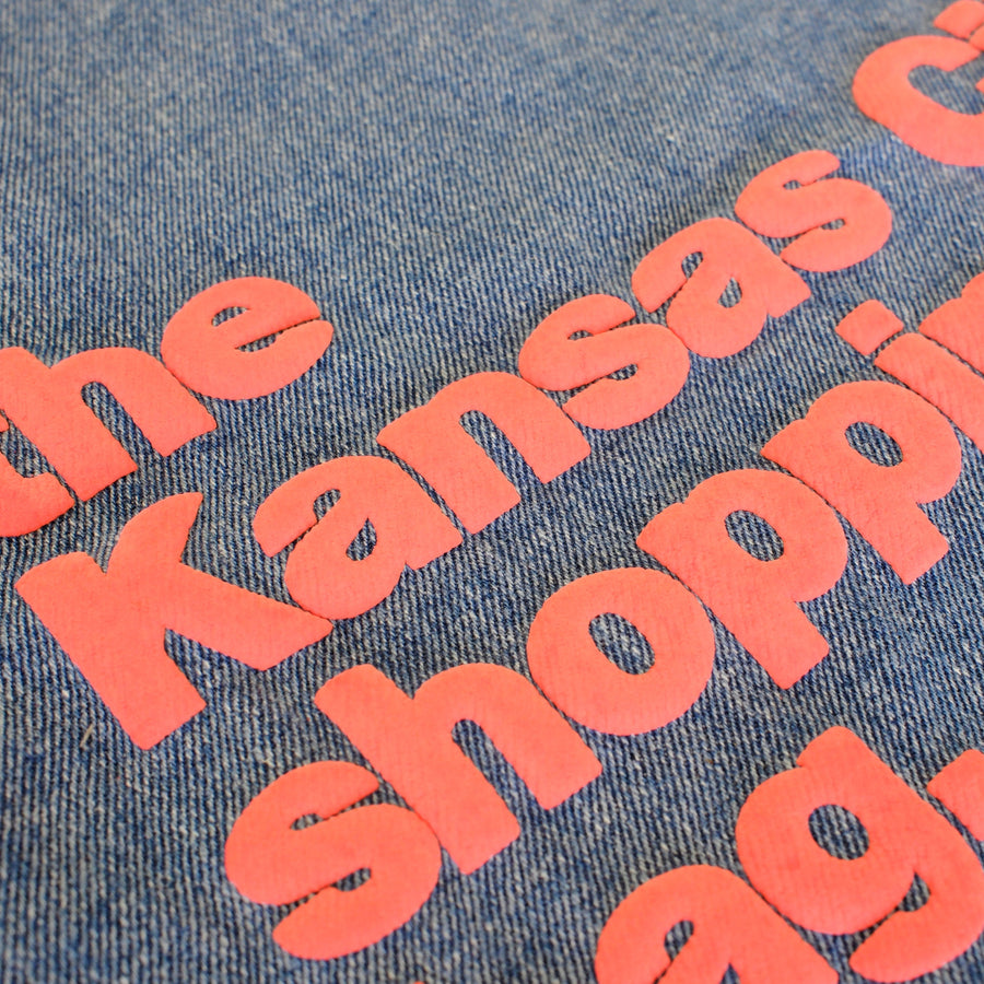 The Kansas City Shopping Bag 3 Sided Tote - Denim with Red