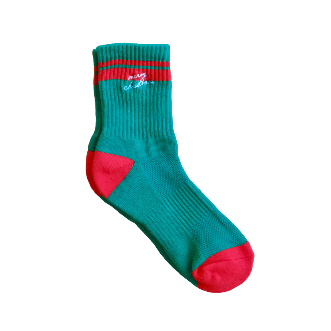 Merry Christmas Crew Socks - Green w/ Red