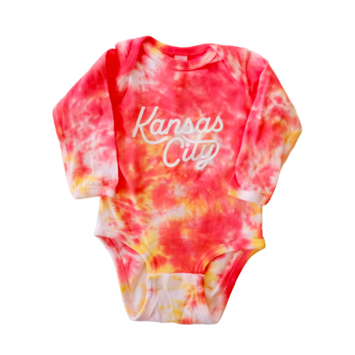 Kansas City Script Onesie Long Sleeve - Tie Dye Red & Yellow