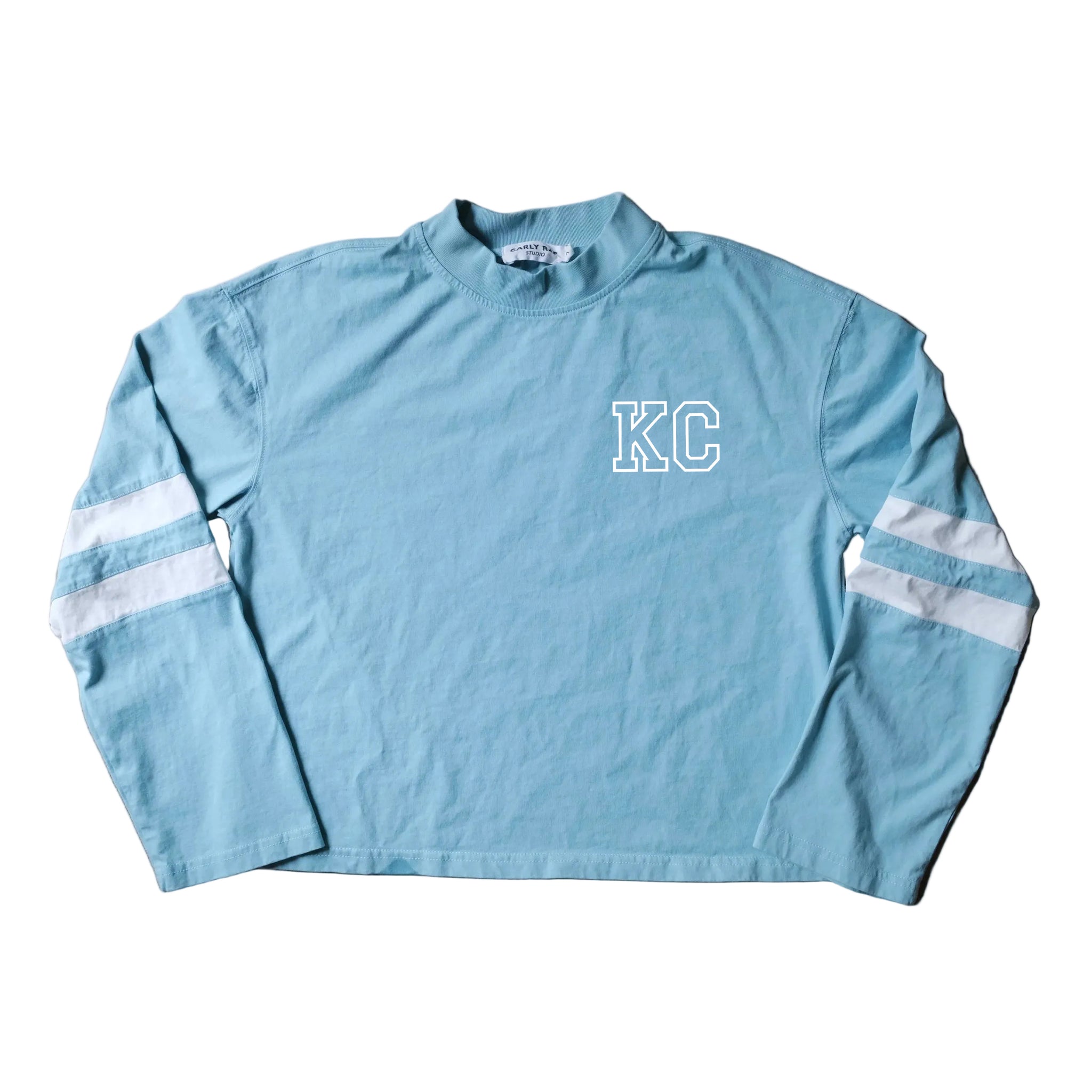 Long Sleeve Varsity Shirt - Light Blue with White