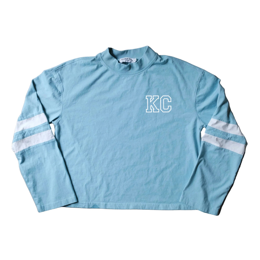 Long Sleeve Varsity Shirt - Light Blue with White