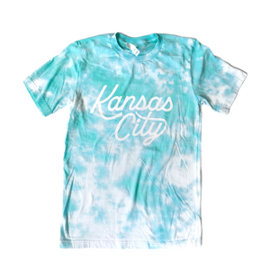 Kansas City Script T-Shirt - Teal Tie Dye