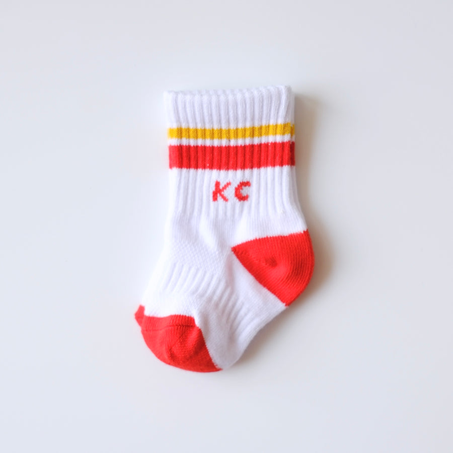 Baby Kansas City Crew Socks - White with Red & Gold Stripes