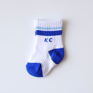 Baby Kansas City Crew Socks - White with Blue Stripes