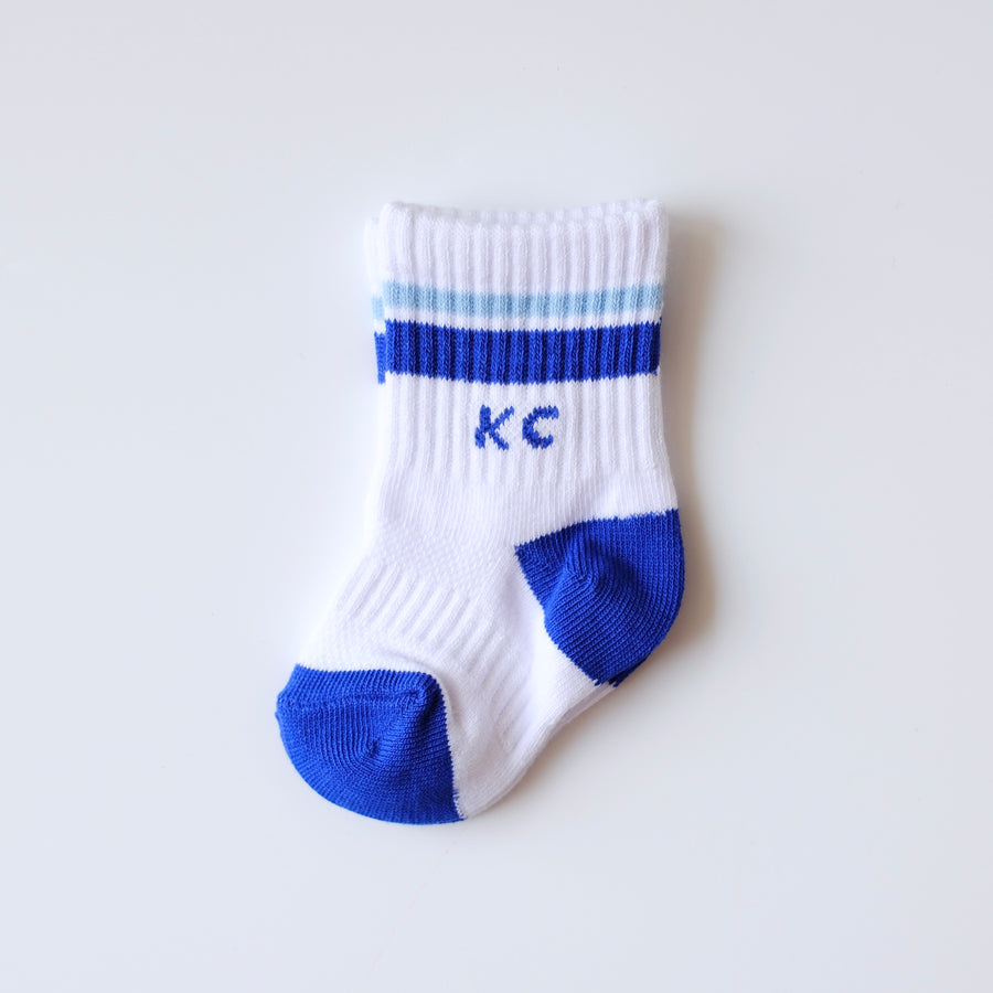 Baby Kansas City Crew Socks - White with Blue Stripes