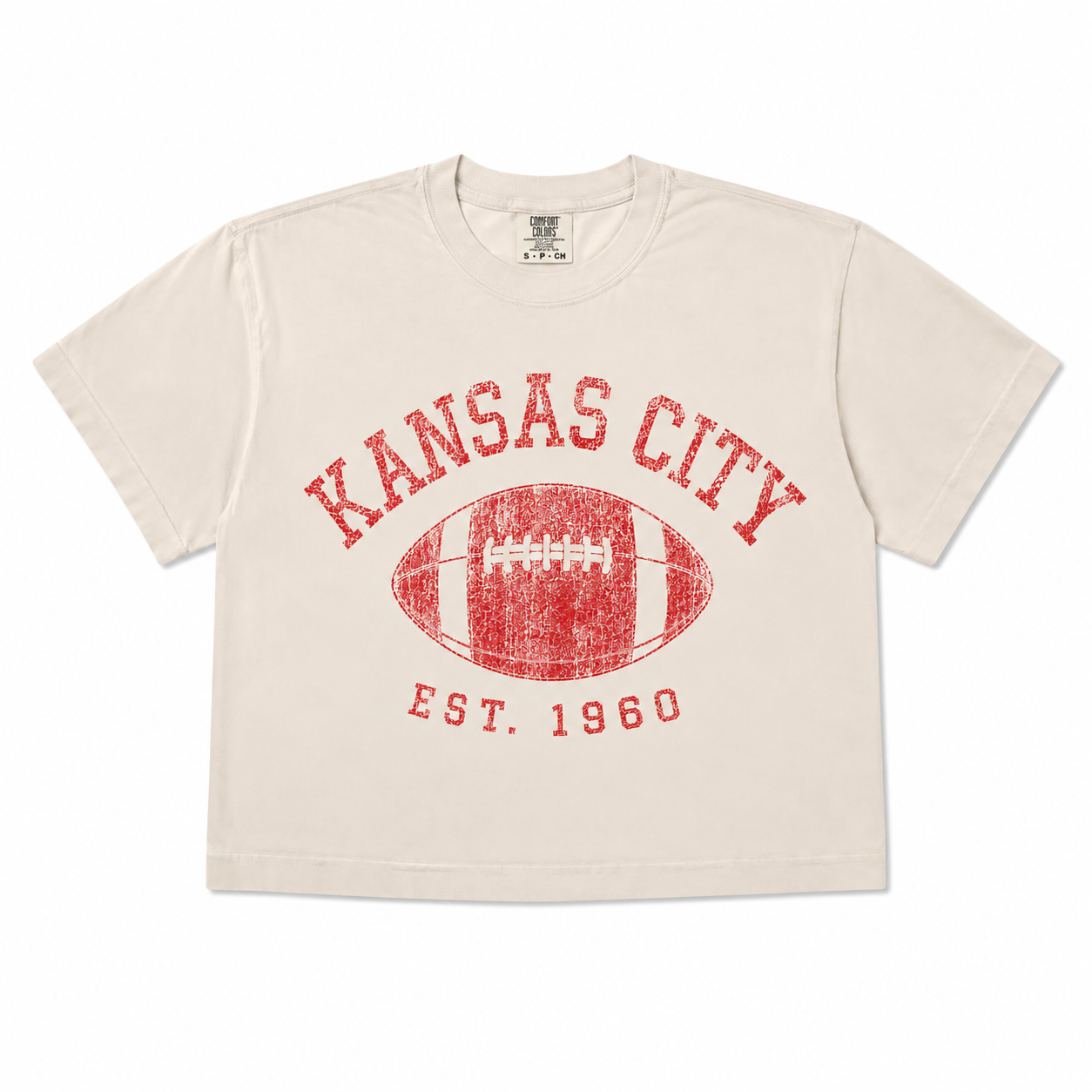 Kansas City Vintage Cropped T-Shirt - Ivory & Red