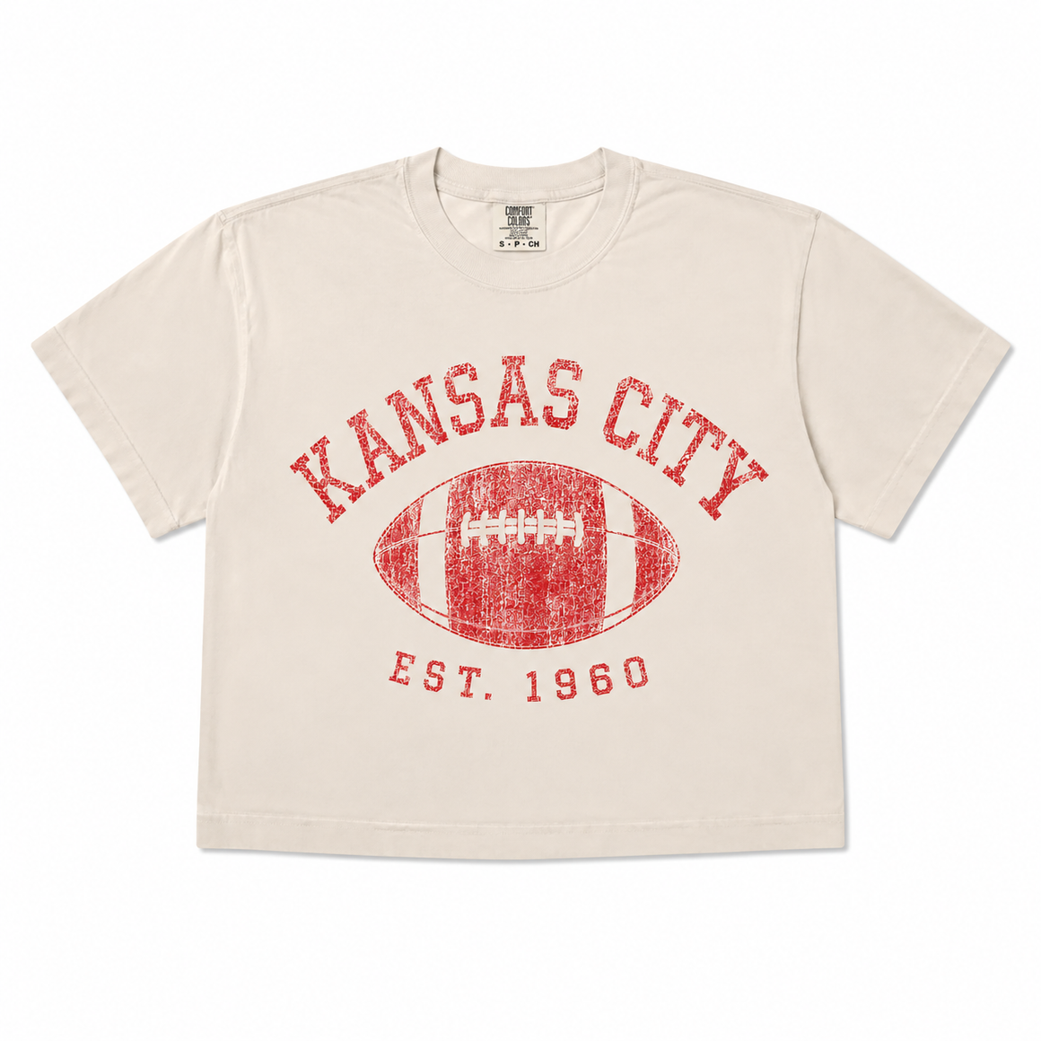 Kansas City Vintage Cropped T-Shirt - Ivory & Red