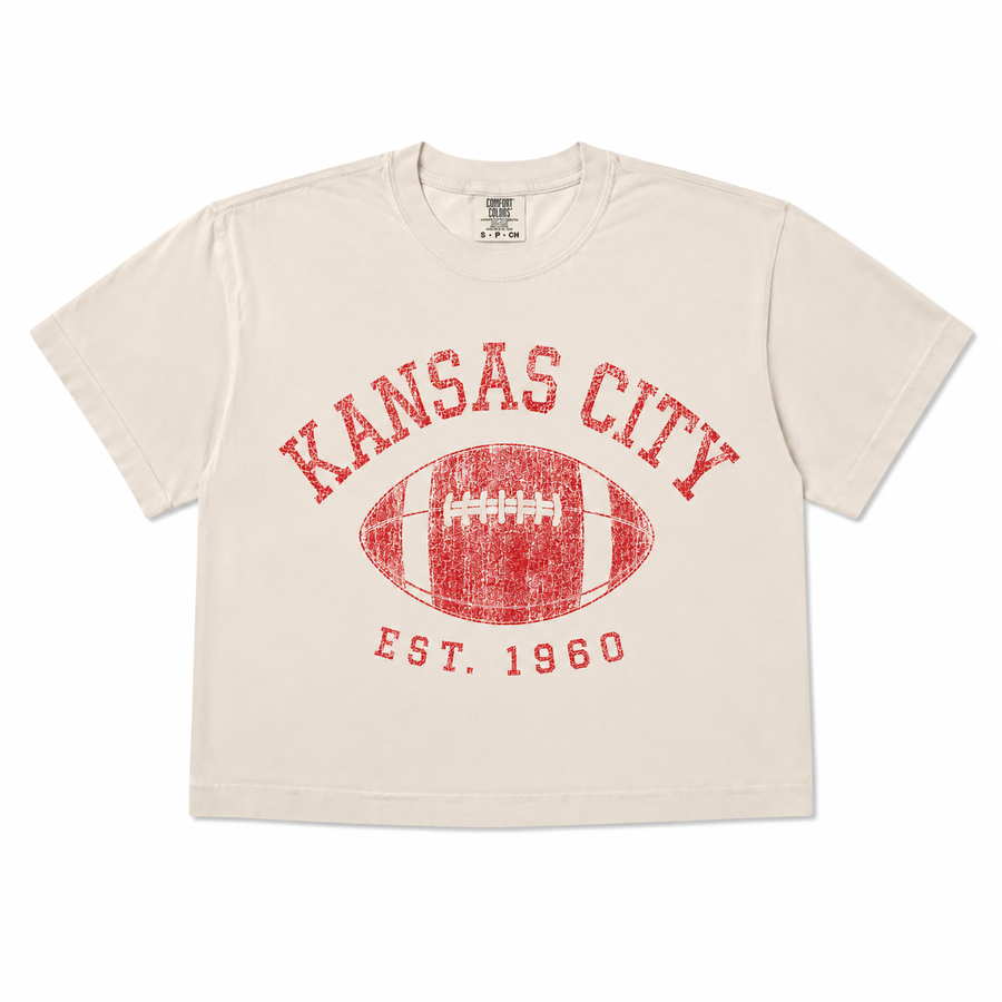 Kansas City Vintage Cropped T-Shirt - Ivory & Red