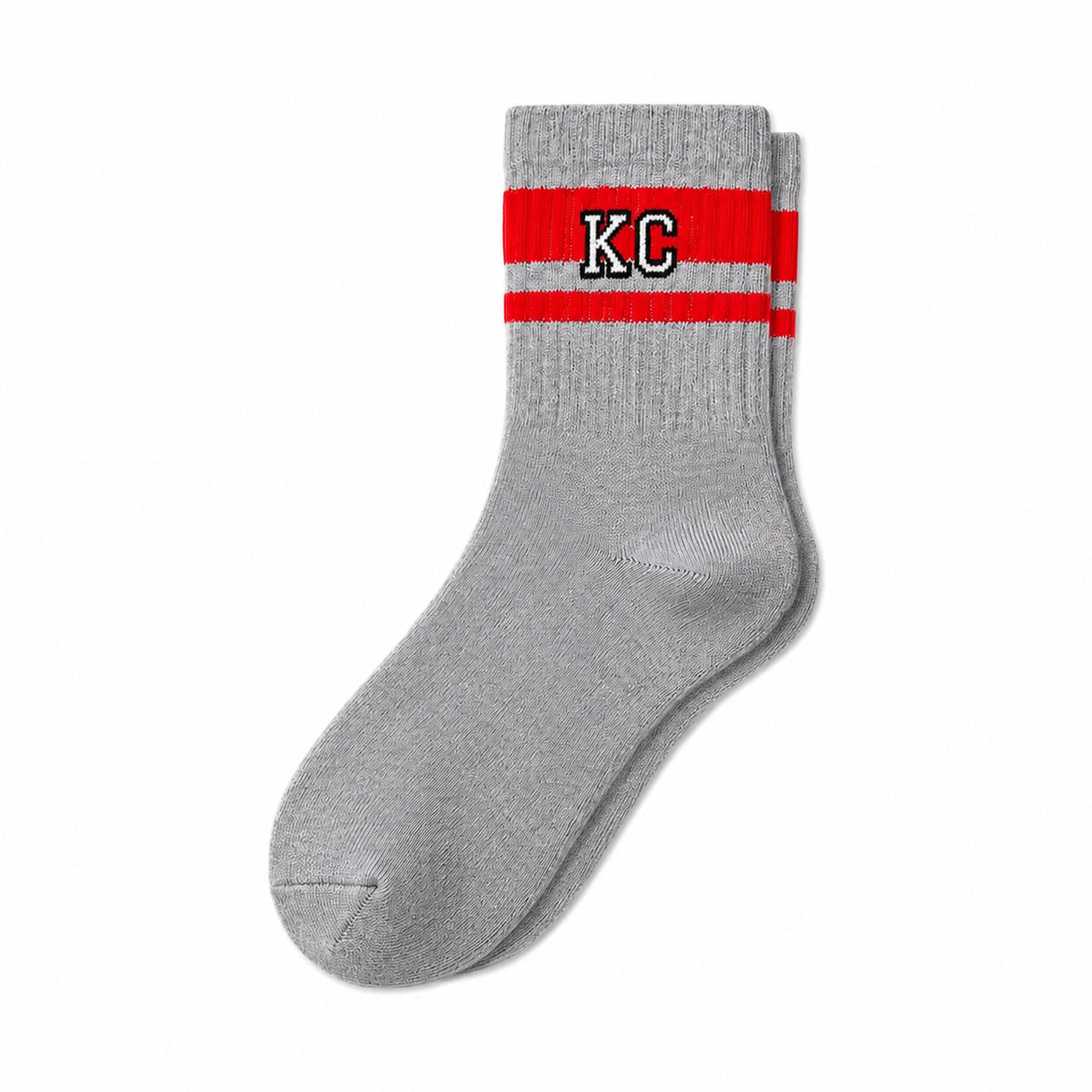 Kansas City Crew Socks - Grey w/ Red Stripes & Embroidery