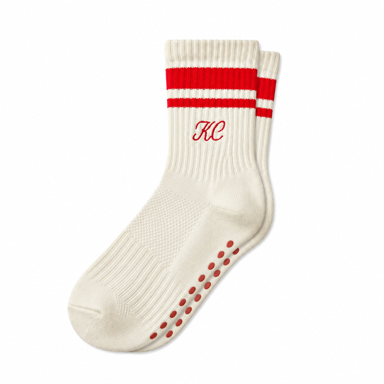 Kansas City Crew Socks w/ Grips - Fancy Cream w/ Red