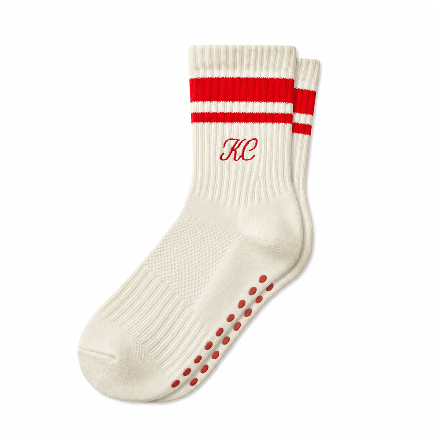 Kansas City Crew Socks w/ Grips - Fancy Cream w/ Red