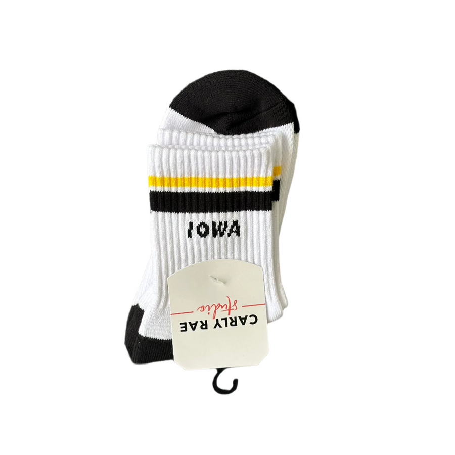 Iowa Crew Socks - White with Black and Yellow