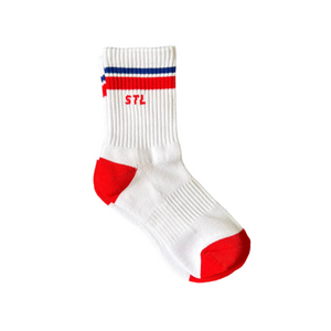 St. Louis Crew Socks - White with Blue and Red