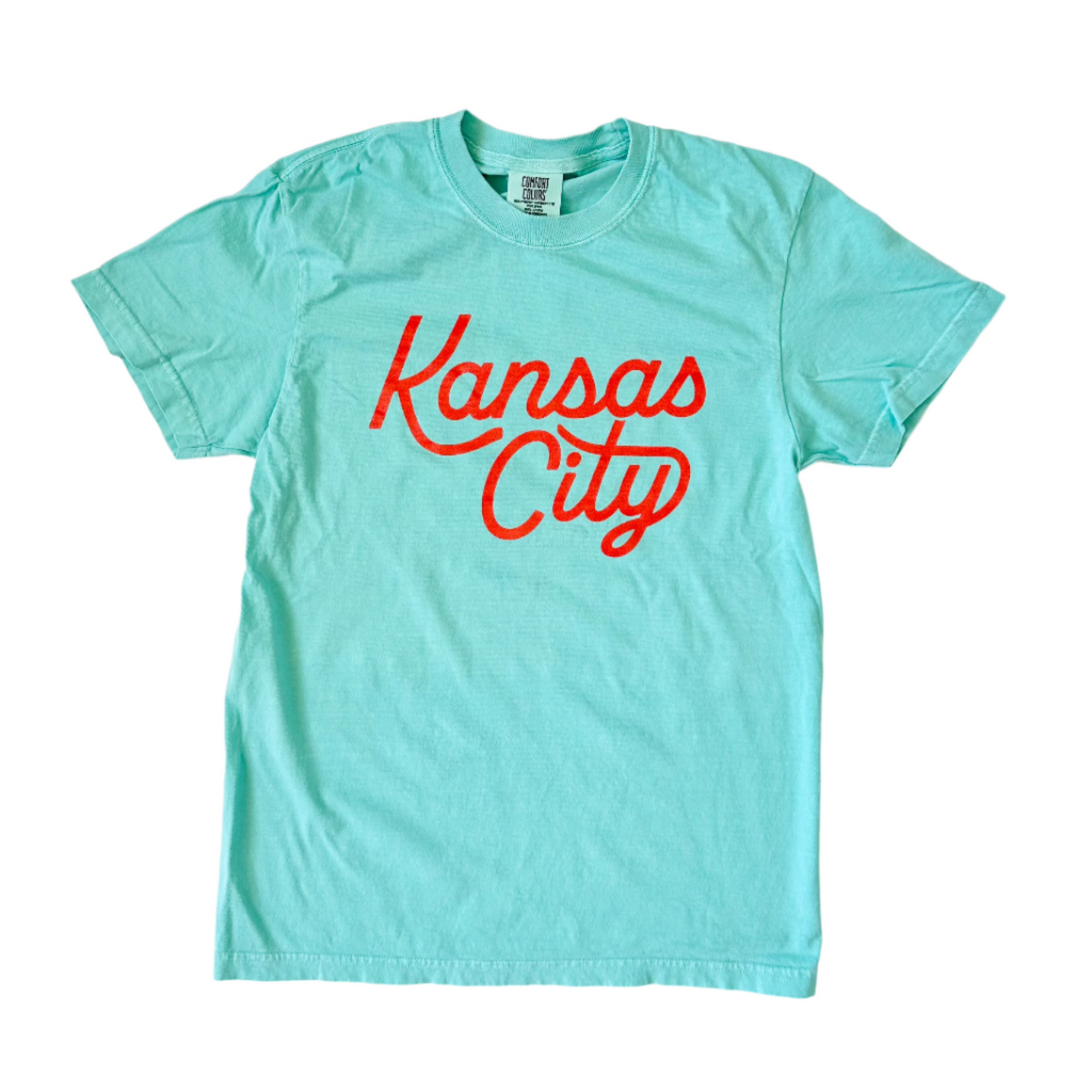 Kansas City Script T-Shirt - Teal & Red - Full Length