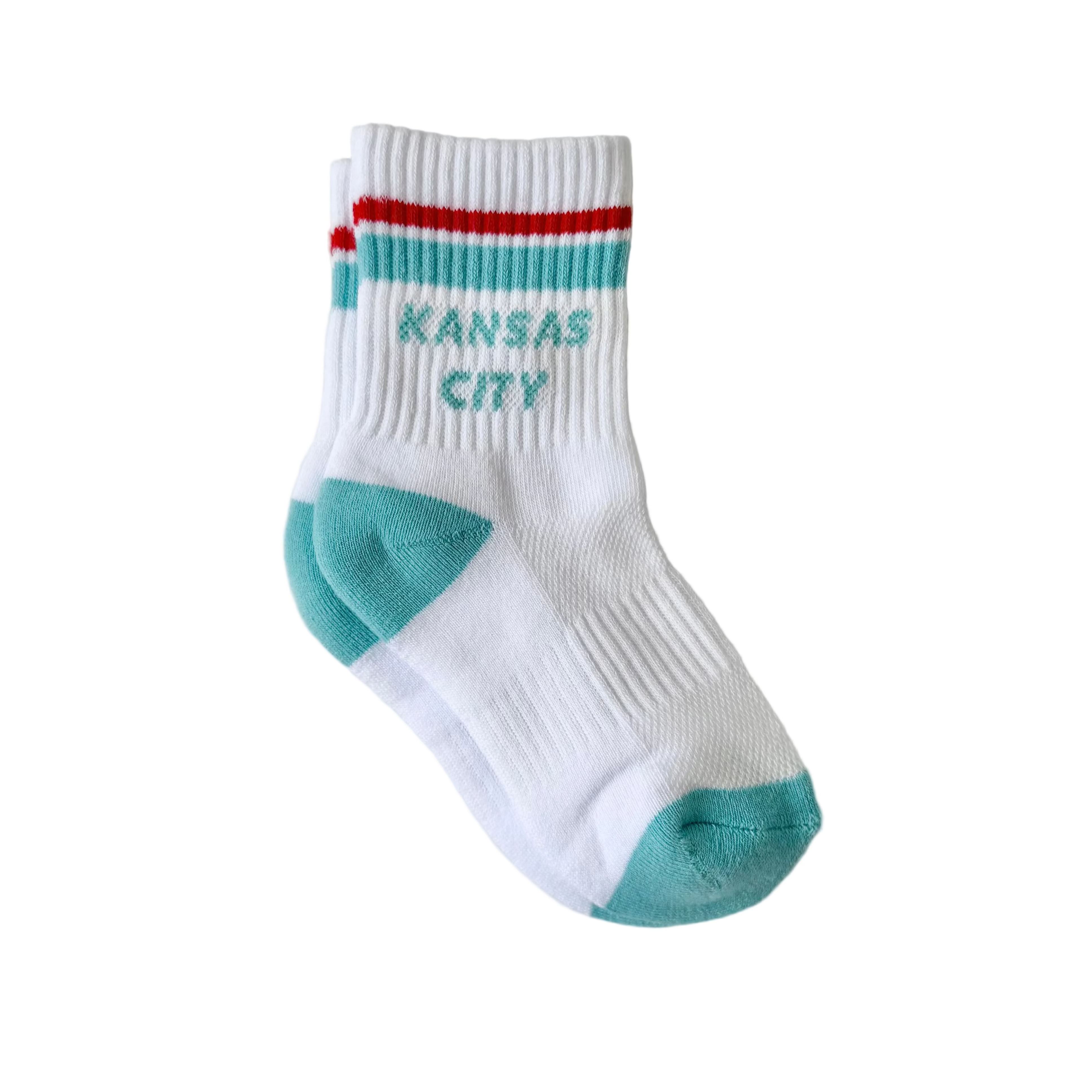 Kids Kansas City Crew Socks - White w/ Red and Teal Stripes