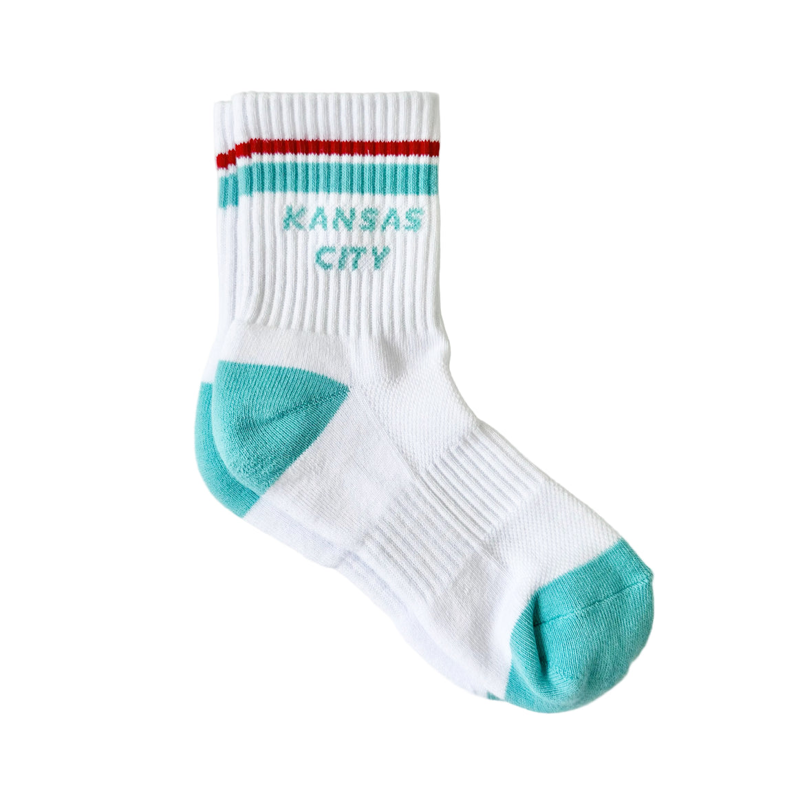 Kansas City Crew Socks - White with Teal and Red Stripes