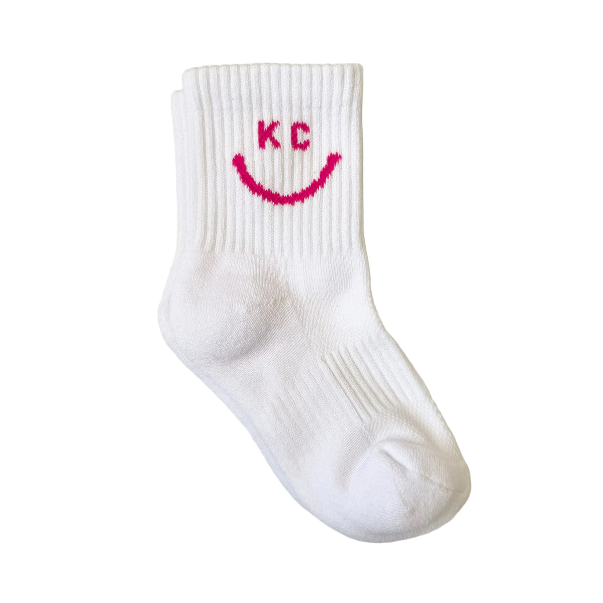 Kids Kansas City Smile Crew Socks - White w/ Pink