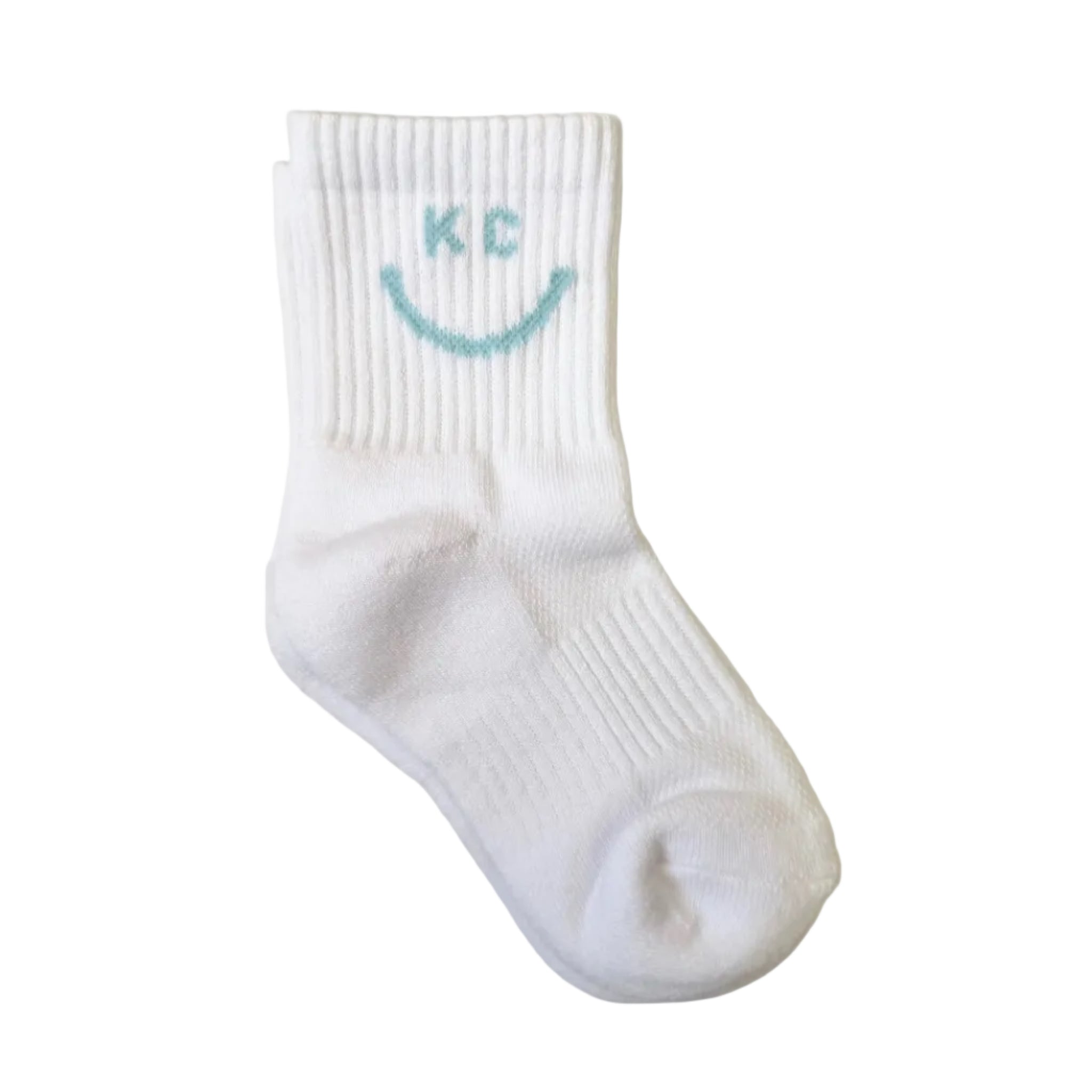 Kids Kansas City Smile Crew Socks - White w/ Blue