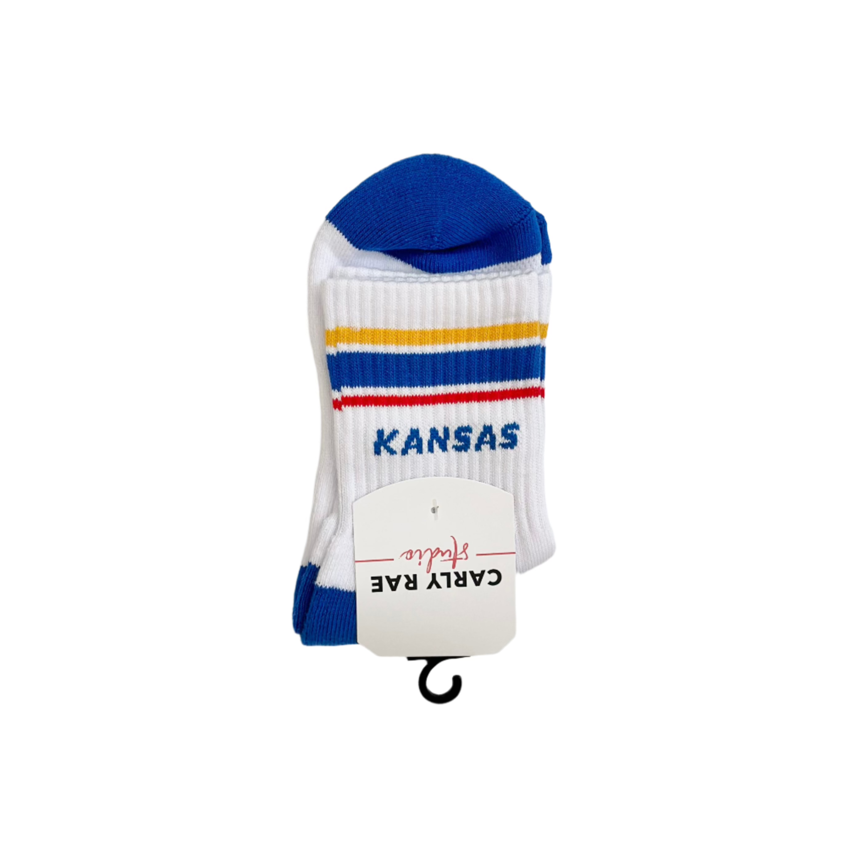 Kansas Crew Socks - White with Blue, Red & Yellow Stripes