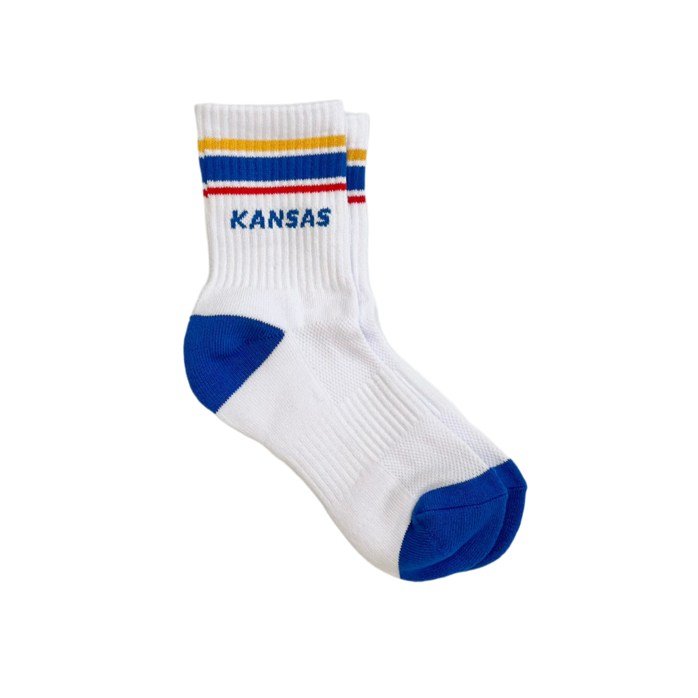 Kansas Crew Socks - White with Blue, Red & Yellow Stripes