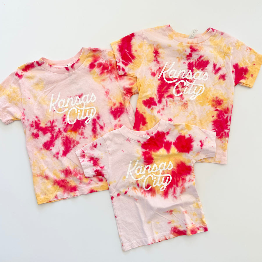 Kansas City Script Tie Dye Tee - Red and Yellow Toddler