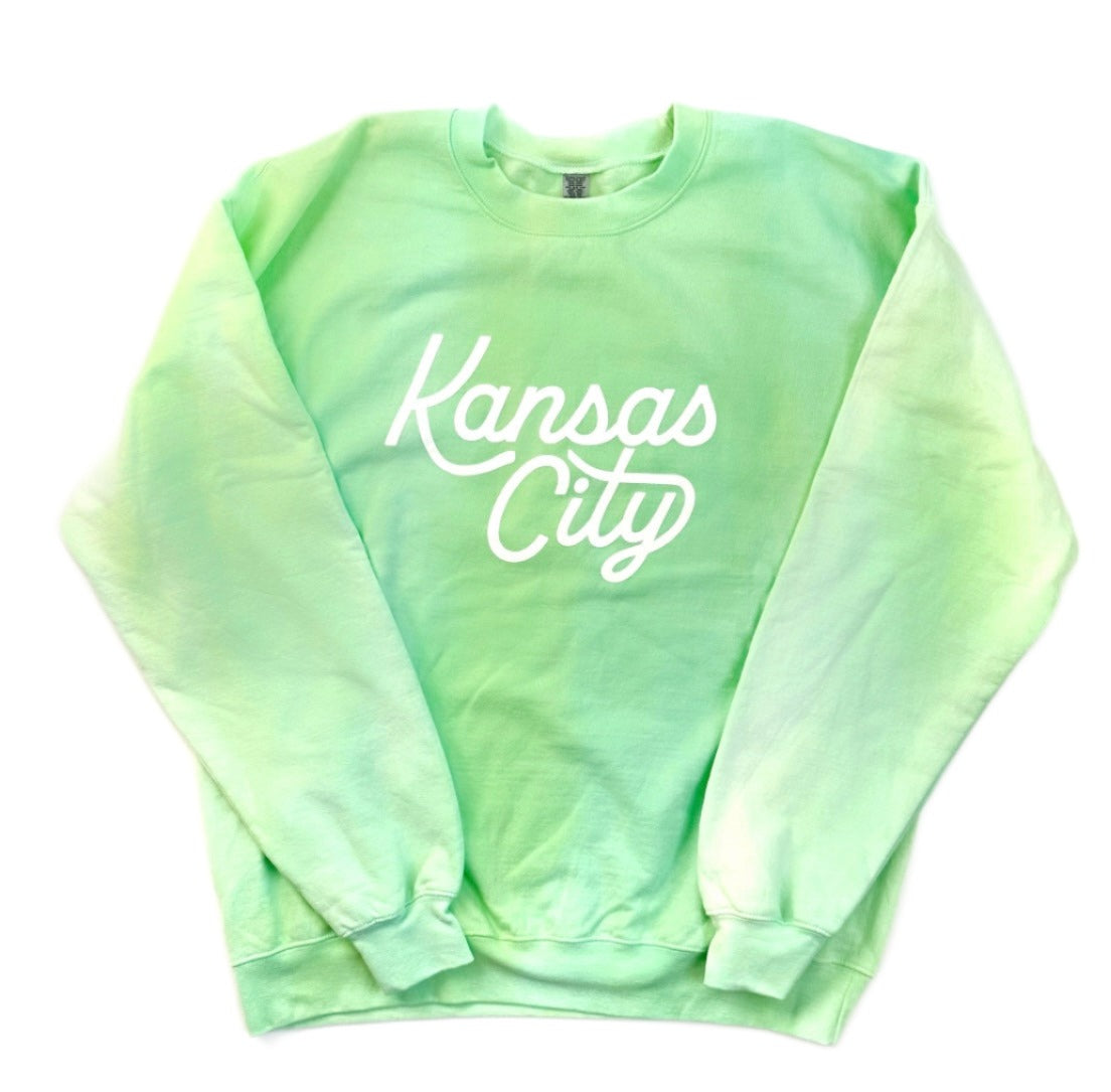 Kansas City Script Sweatshirt - Tie Dye Green