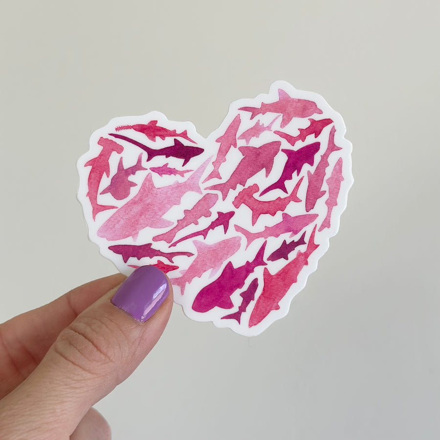 Shark Heart Sticker - Pink