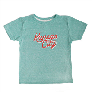 Kansas City Kids Script Tee - Teal + Red