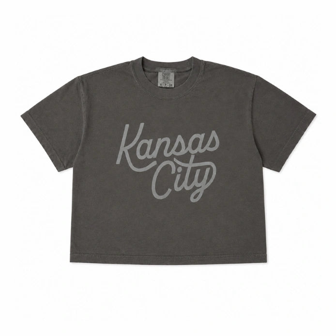 Kansas City Script Cropped T-Shirt - Charcoal